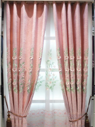QY2168HD Lachlan Embroidered Floral Thick Chenille Ready Made Curtains(Color: Pink)