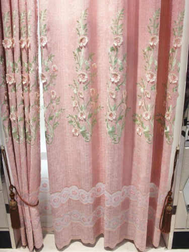 QY2168HD Lachlan Embroidered Floral Thick Chenille Ready Made Curtains