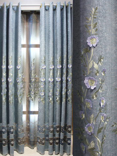 QY2168H Lachlan Embroidered Floral Thick Chenille Custom Made Curtains