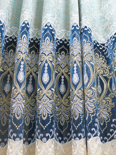 QY2168I Lachlan Embroidered Floral Thick Chenille Custom Made Curtains(Color: Blue)