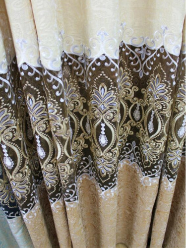 QY2168I Lachlan Embroidered Floral Thick Chenille Custom Made Curtains(Color: Beige)