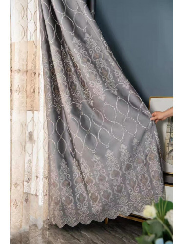 QYC225N Bimberi Number Eight Pattern Luxury Damask Embroidered Blue Green Pink Grey Custom Made Curtains
