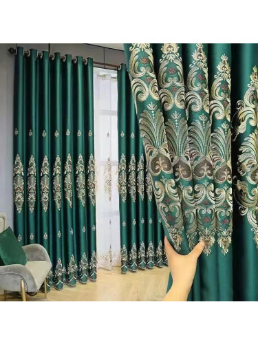 QYC225O Bimberi Begonia Flowers Luxury Damask Embroidered Blue Green Pink Grey Custom Made Curtains(Color: Green)