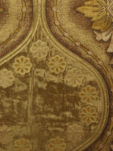 Maia Vintage Damask Goblet Pleat Velvet Curtains (Color: Gold)