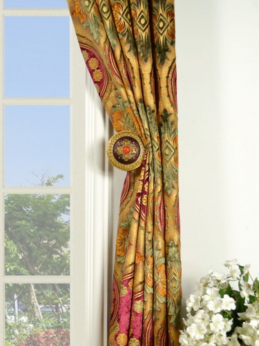 Maia Vintage Damask Versatile Pleat Velvet Curtains Holdbacks