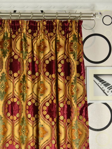 Maia Vintage Damask Velvet Custom Made Curtains (Heading: Pencil Pleat)