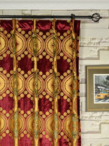 Maia Vintage Damask Single Pinch Pleat Velvet Curtains
