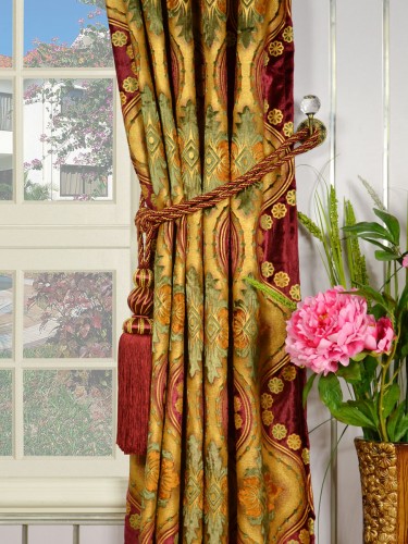 Maia Vintage Damask Goblet Pleat Velvet Curtains Tassel Tiebacks