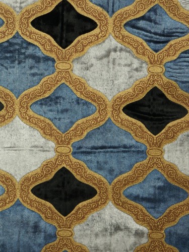 Maia Geometrical Velvet Curtains Fabrics Per Quarter Meter (Color: French blue)