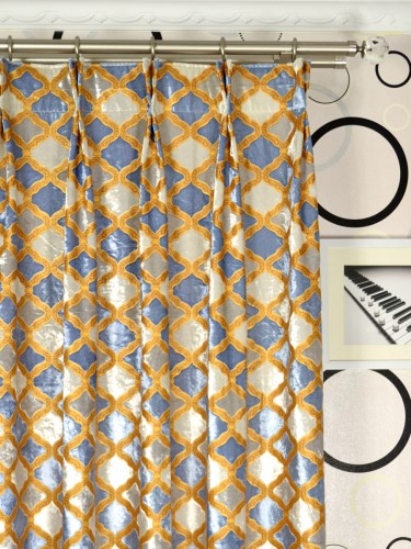 Maia Geometrical Velvet Curtains Fabrics Per Quarter Meter (Heading: Double Pinch Pleat)