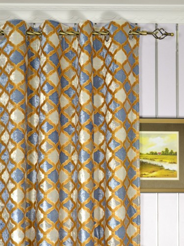 Maia Geometrical Eyelet Velvet Curtains Heading Style