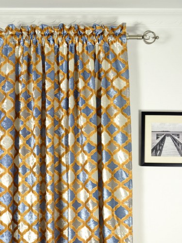 Maia Geometrical Velvet Curtains Fabrics Per Quarter Meter (Heading: Rod Pocket)
