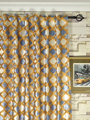Maia Geometrical Velvet Curtains Custom Made Curtains (Heading: Concealed Tab Top)