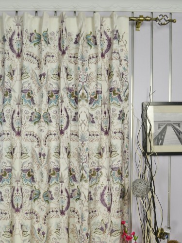 Silver Beach Embroidered All-over Flowers Concealed Tab Top Faux Silk Curtains Heading Style