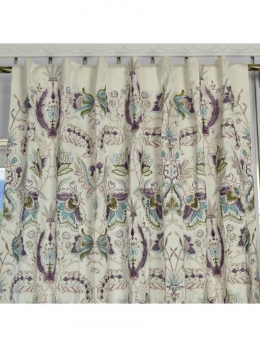 Silver Beach Embroidered All-over Flowers Concealed Tab Top Faux Silk Curtains Fabric Details