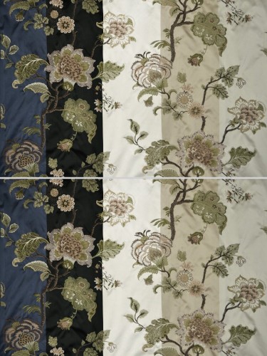 Silver Beach Embroidered Full Blossom Faux Silk Fabric Sample (Color: Ecru)