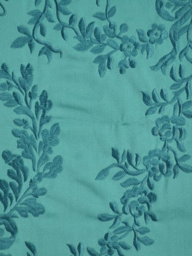 Silver Beach Embroidered Plush Vines Faux Silk Fabric Sample (Color: Medium turquoise)