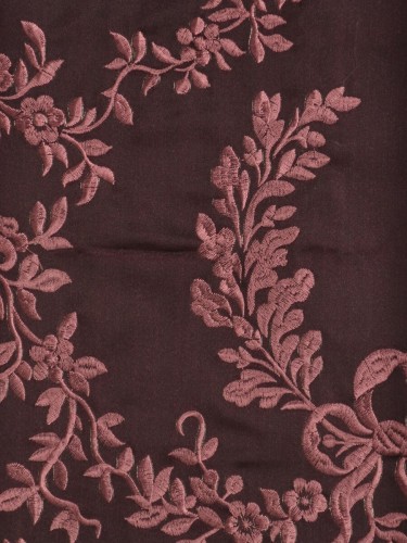 Silver Beach Embroidered Plush Vines Faux Silk Fabric Sample (Color: Maroon)
