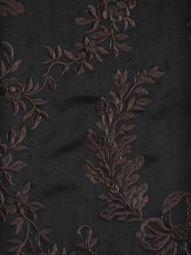Silver Beach Embroidered Plush Vines Faux Silk Fabric Sample (Color: Dark brown)