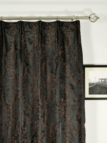 Silver Beach Embroidered Plush Vines Faux Silk Custom Made Curtains (Heading: Versatile Pleat)