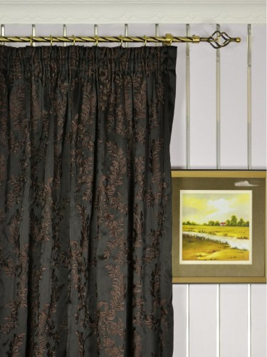 Silver Beach Embroidered Plush Vines Pencil Pleat Faux Silk Curtains Heading Style