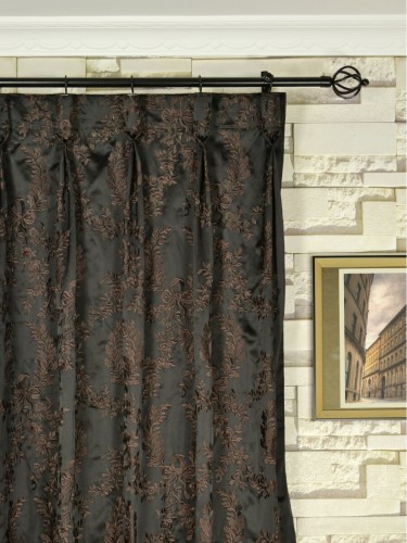 Silver Beach Embroidered Plush Vines Faux Silk Custom Made Curtains (Heading: Goblet Pleat)
