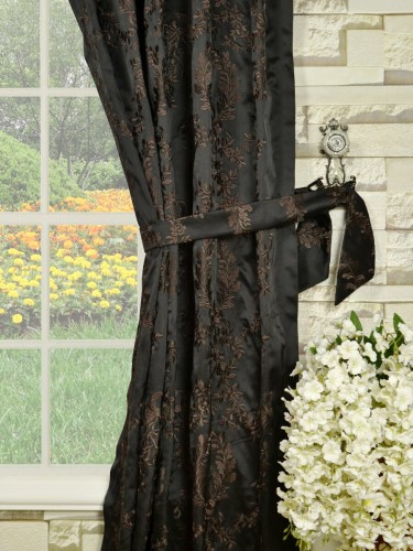 Silver Beach Embroidered Plush Vines Goblet Faux Silk Curtains Decorative Tiebacks