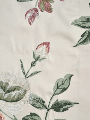 Silver Beach Embroidered Cheerful Faux Silk Custom Made Curtains (Color: Cream)