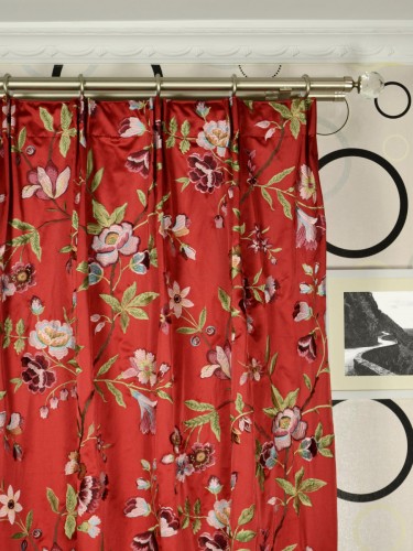 Silver Beach Embroidered Cheerful Faux Silk Custom Made Curtains (Heading: Versatile Pleat)