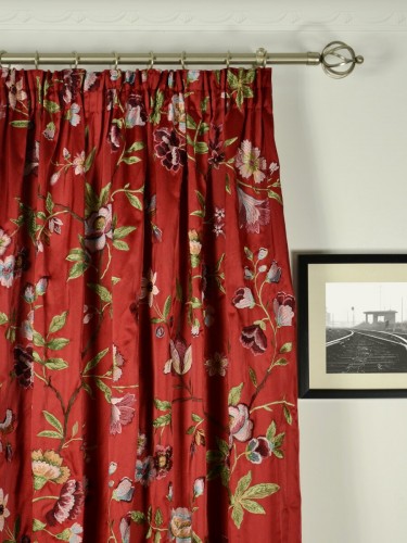 Silver Beach Embroidered Cheerful Faux Silk Custom Made Curtains (Heading: Pencil Pleat)