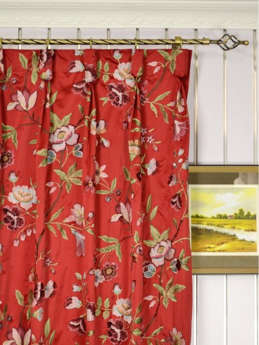 Silver Beach Embroidered Cheerful Faux Silk Custom Made Curtains (Heading: Goblet Pleat)
