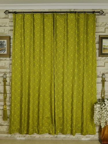Silver Beach Embroidered Chinese-inspired Single Pinch Pleat Faux Silk Curtains
