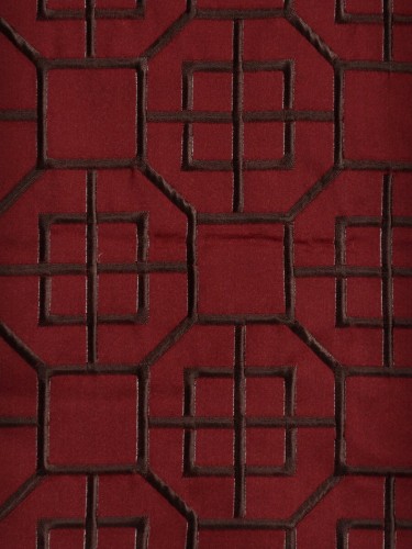 Silver Beach Embroidered Chinese-inspired Faux Silk Fabric Sample (Color: Crimson)