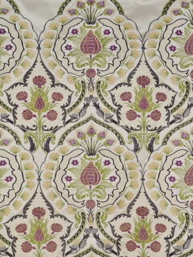 Silver Beach Embroidered Colorful Damask Faux Silk Fabric Sample (Color: Cream)