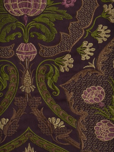 Silver Beach Embroidered Colorful Damask Faux Silk Fabric Sample (Color: Maroon)
