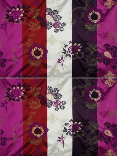 Silver Beach Embroidered Leaves Faux Silk Fabric Sample (Color: Carmine)