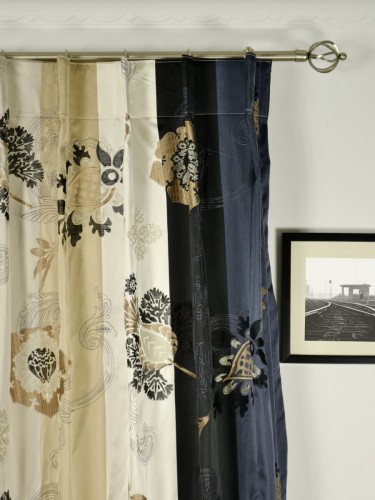 Silver Beach Embroidered Leaves Single Pinch Pleat Faux Silk Curtains Heading Style