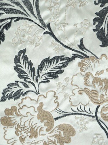 Silver Beach Superb Embroidered Faux Silk Fabric Sample (Color: Black)
