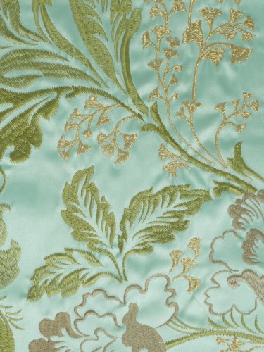 Silver Beach Superb Embroidered Faux Silk Fabric Sample (Color: Apple Green)