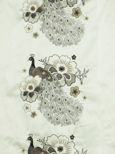 Silver Beach Embroidered Peacocks Fabric Sample (Color: Pale brown)