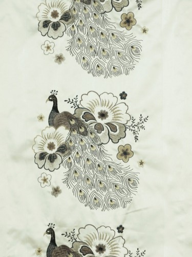 Silver Beach Embroidered Peacocks Tab Top Faux Silk Curtains (Color: Pale brown)