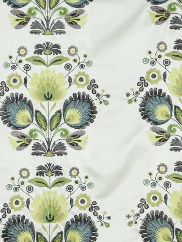 Silver Beach Embroidered Blossom Faux Silk Fabric Sample (Color: Pear)