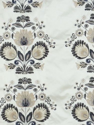 Silver Beach Embroidered Blossom Fabric Sample (Color: Black)