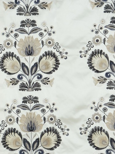 Silver Beach Embroidered Blossom Faux Silk Fabric Sample (Color: Black)