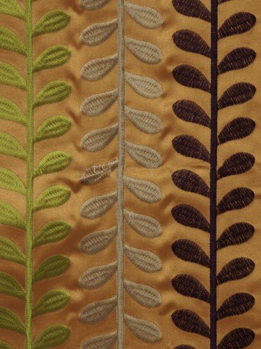 Silver Beach Embroidered Sprouts Faux Silk Custom Made Curtains (Color: Peru)