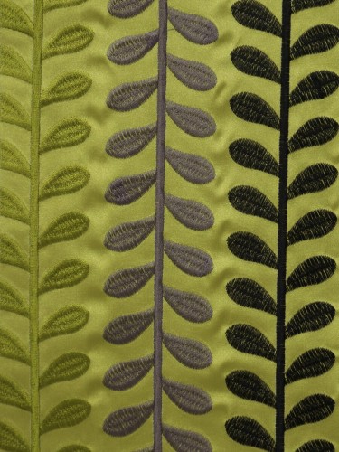 Silver Beach Embroidered Sprouts Faux Silk Fabric Sample (Color: Pear)