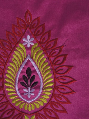 Silver Beach Embroidered Extravagant Faux Silk Custom Made Curtains (Color: Red violet)