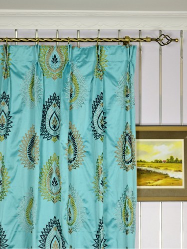 Silver Beach Embroidered Extravagant Double Pinch Pleat Faux Silk Curtains Heading Style