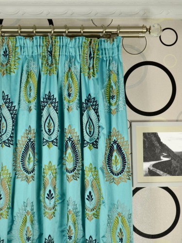 Silver Beach Embroidered Extravagant Faux Silk Custom Made Curtains (Heading: Pencil Pleat)