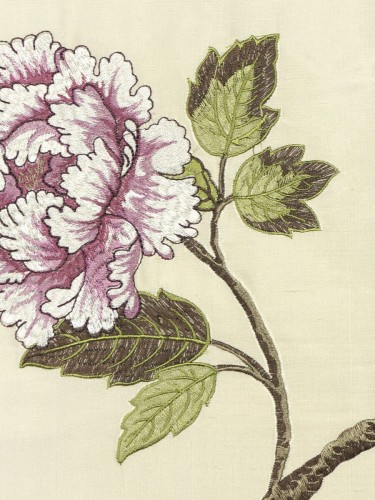 Halo Embroidered Elegant Peony Dupioni Silk Fabric Sample (Color: Linen)